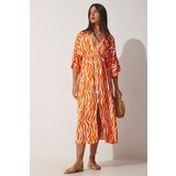  Women's Orange Deep V Neck Summer Long Viscose Dress | Eponuda.ba