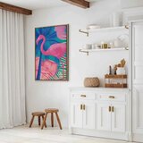  Slika - Pink Flamingo - Abstract Flamingo Against Palms and Ice Cubes 40x60 U prirodnom drvenom okviru | shoptok.hr