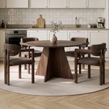 Hanah home trpezarijski set Monroe, okrugli sto i 4 stolice sa rukonaslonima, orah Venezia i tamni orah, braon šenil tkanina | Eponuda.com