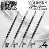 Green Stuff World Kolinsky Brushes - SILVER SERIE PACK x4 | Eponuda.com