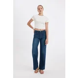 Defacto Straight Wide High Waist Long Jean Washed Trousers