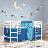 vidaXL Dječji krevet na kat i zavjese plavi 90x200 cm borovina | shoptok.hr