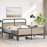 vidaXL Kovinski posteljni okvir brez vzmetnice dimljen hrast 160x200cm | Shoptok.si