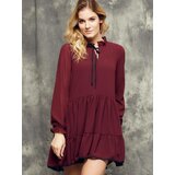 Cocomore Boutiqe dress with stand-up collar and ruffles burgundy Cene