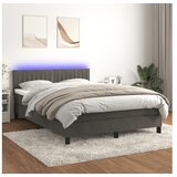  Box spring postelja z vzmetnico LED temno siva 140x200 cm žamet | Shoptok.si