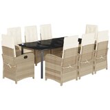  9-dijelni vrtni blagovaonski set od poliratana s jastucima bež 200 cm table length | shoptok.hr