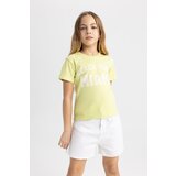 Defacto girl's Slim Fit Crew Neck Printed Ribbed Camisole Short Sleeve T-Shirt Cene