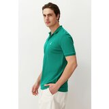 Trendyol Water Green Men's Regular/Normal Cut 100% Cotton Embroidered Polo Neck T-shirt cene