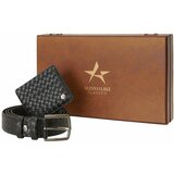 ALTINYILDIZ CLASSICS Men's Black Special Wooden Gift Boxed Belt - Card Holder Accessory Set Groom's Pack cene