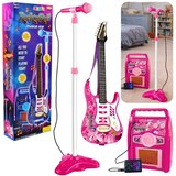  Dječja električna gitara sa pojačalom i mikrofinom Amplifier MP3 Input - roza Cijene