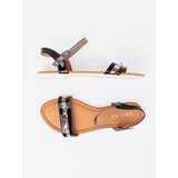 Shelvt Black flat sandals with colorful studs | Shoptok.si