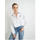 Koton Crop Oversize Poplin Shirt Embroidery Detailed Buttoned Cotton Striped Collar