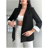 Laluvia Black Striped Lined Linen Jacket