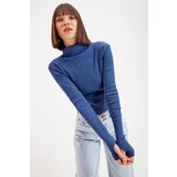 Trendyol Indigo Turtleneck Finger Detailed Ribbed Knitted Blouse | shoptok.hr