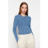 Trendyol Blue Wash-Effect Hair-Plated Knitwear Sweater