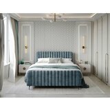 MID.YOU POSTELJA Z VZMETNICO 200 cm x 200 cm , les, tekstil, leseni material naravne barve, barve petroleja | Shoptok.si