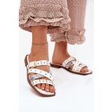 Boto Embellished women's flip flops on flat heel with straps and buckle white Manitte | ePonuda.com