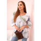Kesi Włoski Women's cotton blouse with leaves with roll-up sleeves white | Shoptok.si