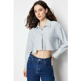 Trendyol Ecru Striped Asymmetric Pocket Crop Cotton Woven Shirt Cene