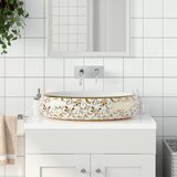 vidaXL nadpultni umivalnik bel in zlat ovalni 59x40x15 cm keramika | Shoptok.si