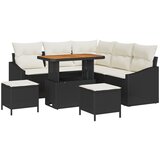 vidaXL 8-komponentni vrtni set sofa s jastučićima Crni poli ratan akacija, 2-sjednica vrtna sofa s jastučićima Crni poli ratan, 3-komponentski vrtni set za ručanje s jastučićima Crni poli ratan akacija | shoptok.hr