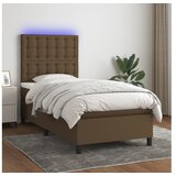  Box spring postelja z vzmetnico LED temno rjava 90x190 cm blago | Shoptok.si