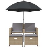 vidaXL Vrtni dvosjed sa suncobranom i tabureima bež od poliratana | shoptok.hr