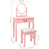 vidaXL Toaletni stolić sa stolcem rozi 65x36x128 cm paulovnija i MDF | shoptok.hr