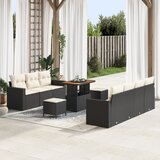vidaXL 10-delna vrtna sedežna garnitura z blazinami Črna Poly Rattan Akacija | Shoptok.si