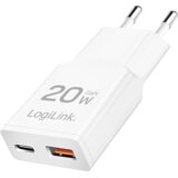Logilink punjač 2 porta, 1 x USB type c, 1 x USB A, 20W, GaN, slim, bela Cene