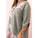 Kesi Włoski Women's cotton blouse with a floral pattern and buttons khaki | Shoptok.si