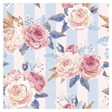  Decoupage salvete - Pink Roses on Blue Stripes - 1 kom (tehnika salveta) KORIŠTENO