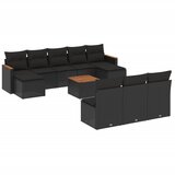 Maison Chic Seti vrtnega pohištva - Vrtna garnitura - Vrtni pohištvo set 11-delna z blazinami črn poli ratan, (21815317) | Shoptok.si