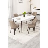 Hanah home trpezarijski set Rax, sto na razvlačenje i 4 stolice, bela ploča, braon noge, kapućino tkanina Babyface | Eponuda.com