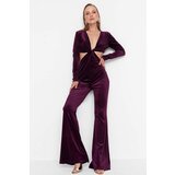 Trendyol Dark Purple Velvet Jumpsuit Cene
