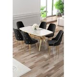 Hanah home trpezarijski set Asel, sto i 6 stolica, ploča u dekoru belog mermera, zlatne noge, crna tkanina Babyface | Eponuda.com