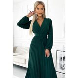 numoco basic Pleated midi dress with neckline, long sleeves and wide belt Numoco | ePonuda.com