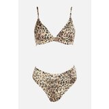 Trendyol Brown Leopard Pattern High Waist Bikini Set Cene