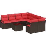  Set sofe s jastukom 9 pcs Smeđa i crvena poliratan | shoptok.hr