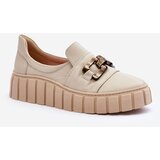 Kesi Women's leather platform shoes with embellishment, beige Lewski