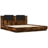 Okvir kreveta s uzglavljem LED boja dimljenog hrasta 200x200 cm | Eponuda.com