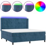 Maison Chic Box spring postelja - Vzmetna postelja z vzmetnico LED temno modra 160x200cm žamet SL16036, (21895983) | Shoptok.si