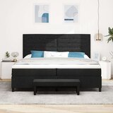  Postelja s škatlasto vzmetjo z vzmetnico in klopjo Črna 200x200 cm Tkanina, (22082822) | Shoptok.si