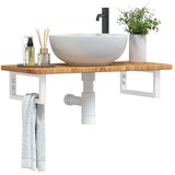  Zidna polica za umivaonik od čelika i masivne hrastovine Smeđa 80 x 40 x 2.5 cm | shoptok.hr
