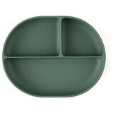 Petite&Mars Silikonski ovalni tanjur s odjeljcima i vakuumom 6 m+ Take&Match, Misty Green | shoptok.hr