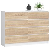 AKORD Komoda, 8 Predalov, Bela/Hrast Sonoma, (5000332356) | Shoptok.si
