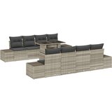  9-delni vrtni kavni set z blazinami svetlo sivi poli ratan, (22090762) | Shoptok.si