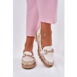 Laura Messi Ladies Leather Moccasins With Golden Detail Light Beige 2938 | Shoptok.si