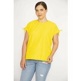 Şans Women's Yellow Plus Size Lace Up Shoulder Polyester Fabric Blouse Cene