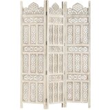 vidaXL Ročno izrezljan paravan 3-delni bel 120x165 cm trden mangov les | Shoptok.si